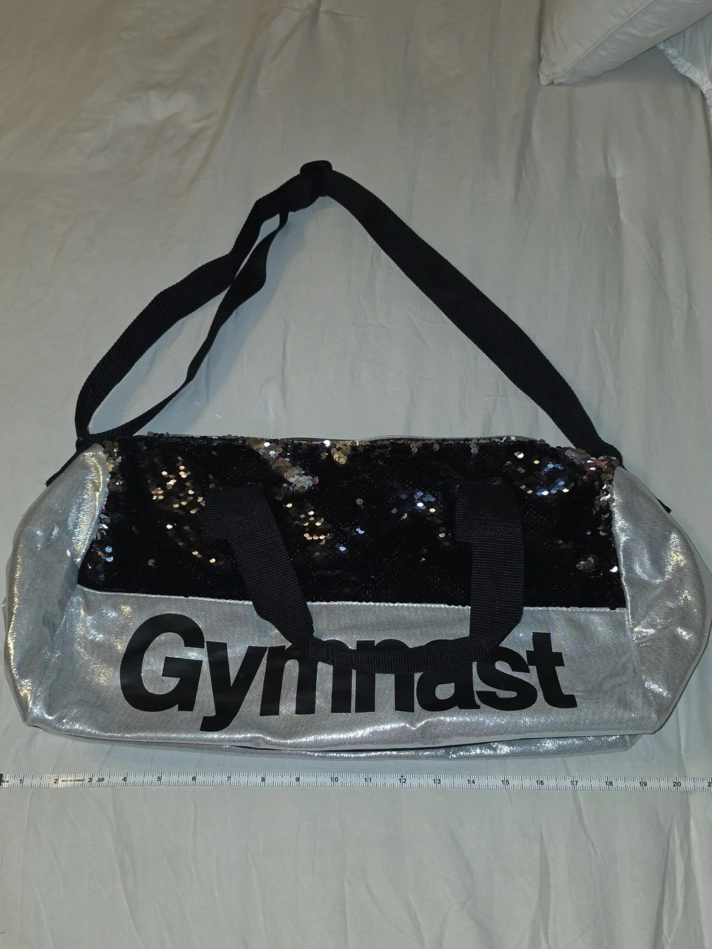 Justice Silver and Black Sequin Gymnast Duffel